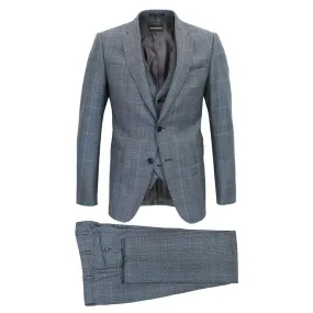 Emporio Armani - M-Line 3 Piece Woven Suit in Blue Check