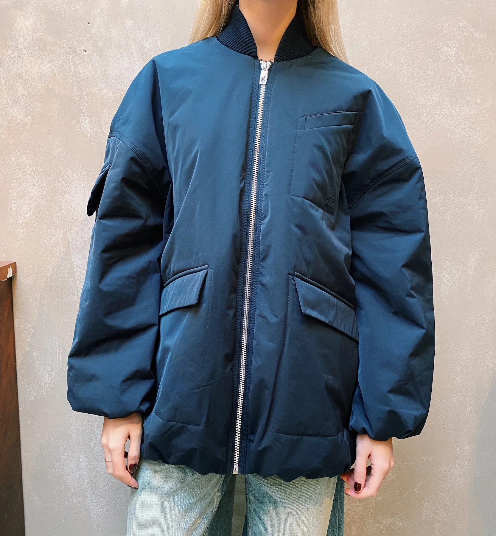 GANNI Dark Blue Oversized Bomber Jacket