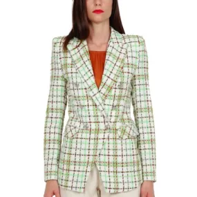 GIACCA BLAZER DOPPIOPETTO A QUADRI, BIANCO