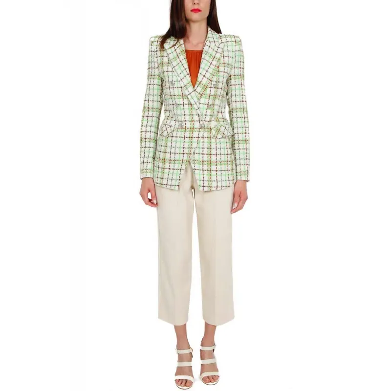 GIACCA BLAZER DOPPIOPETTO A QUADRI, BIANCO