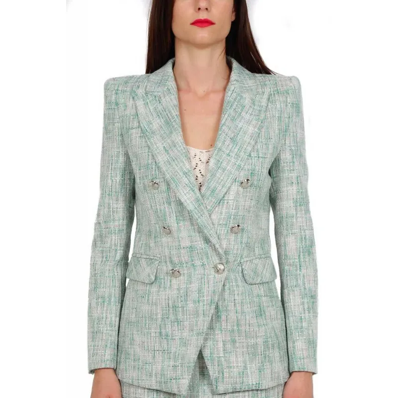 GIACCA BLAZER DOPPIOPETTO IN TWEED, VERDE