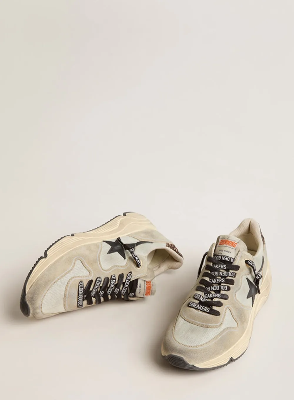 GOLDEN GOOSE | Nylon & Suede Running Sole Sneakers With Glitter Heel