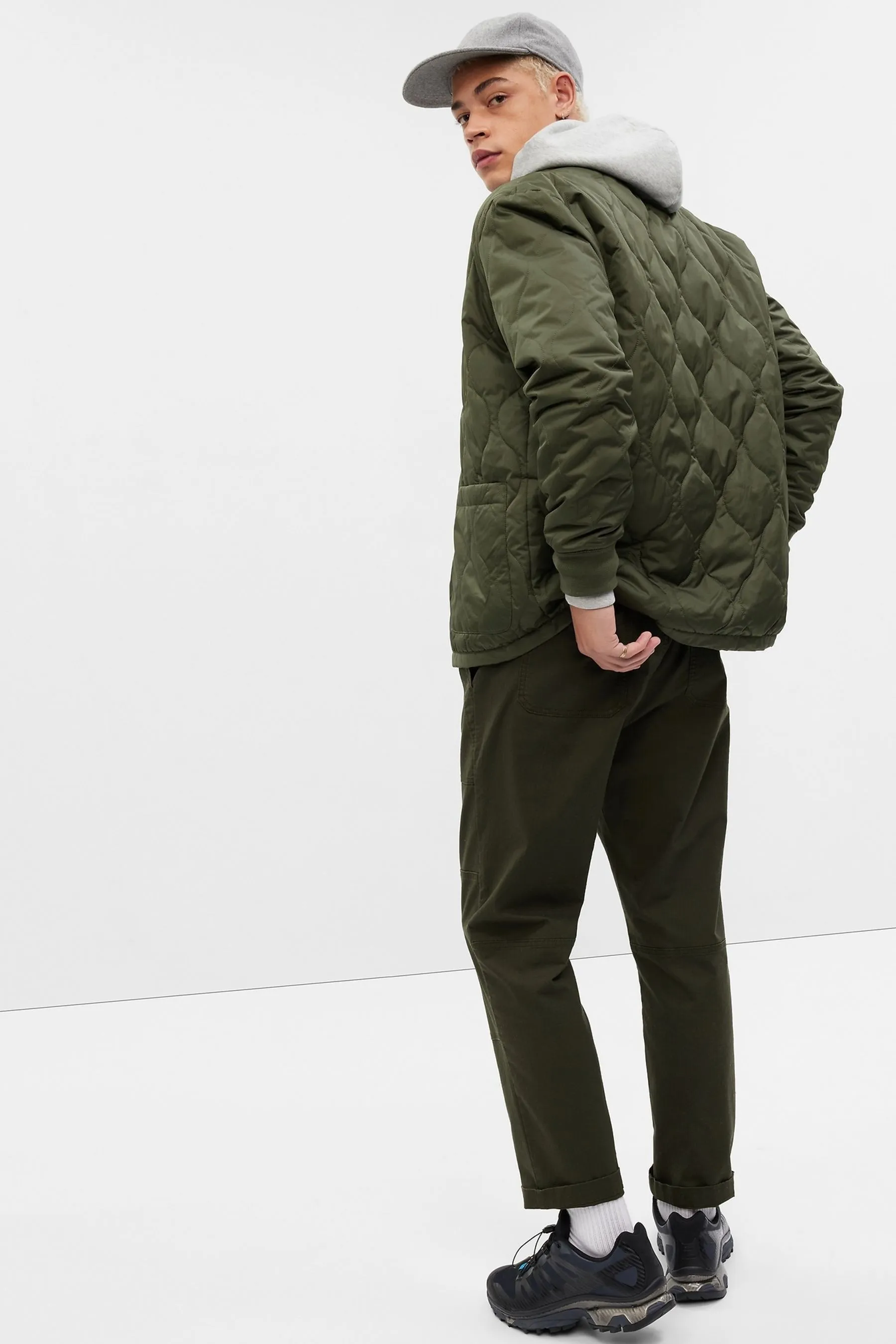 Green Quilted Bomber Jacket