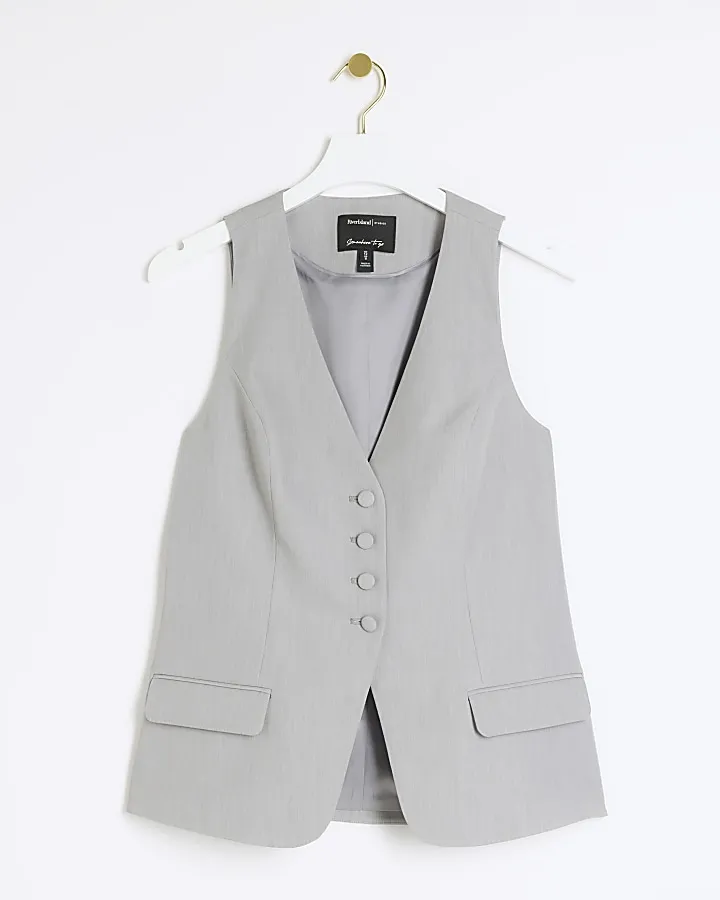 Grey fitted longline waistcoat