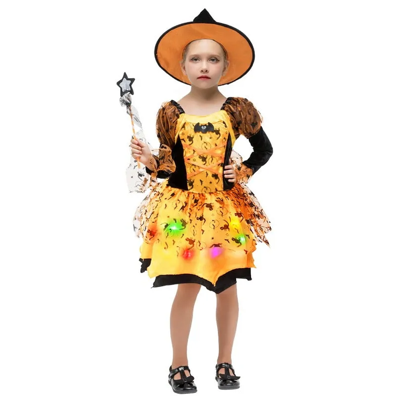 Halloween Witch Costume Children Kids Witch Girl Cosplay for Girls Carnival Party Mardi Gras Costumes Fancy Dress Yellow