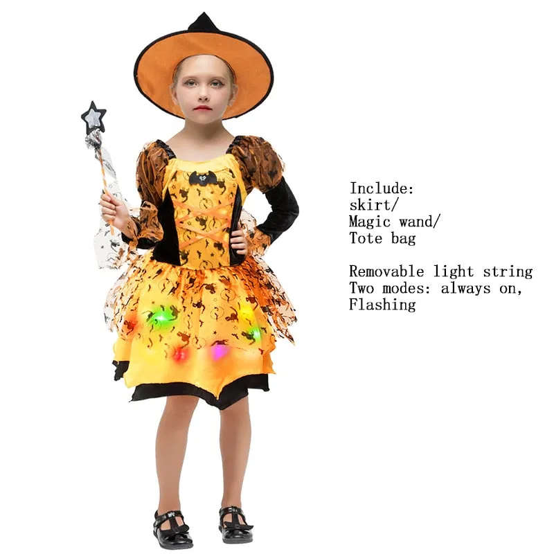 Halloween Witch Costume Children Kids Witch Girl Cosplay for Girls Carnival Party Mardi Gras Costumes Fancy Dress Yellow