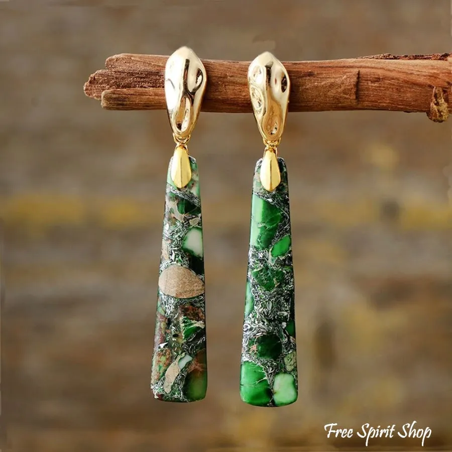 Handmade Long Imperial Jasper Earrings