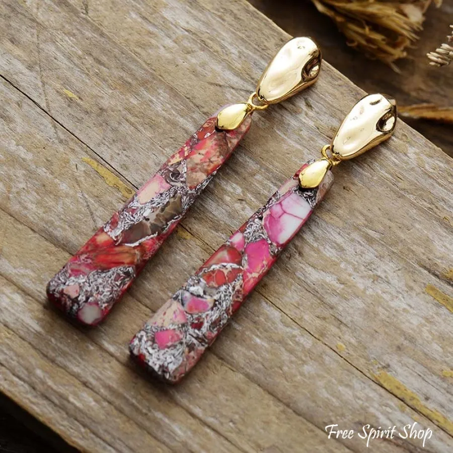 Handmade Long Imperial Jasper Earrings