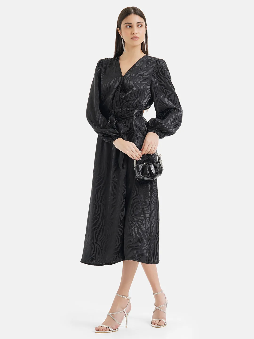 Jacquard Wrap Midi Dress