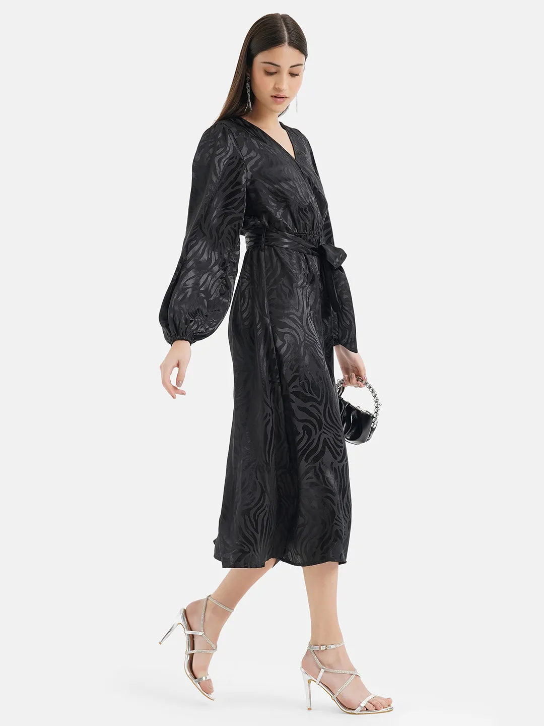 Jacquard Wrap Midi Dress