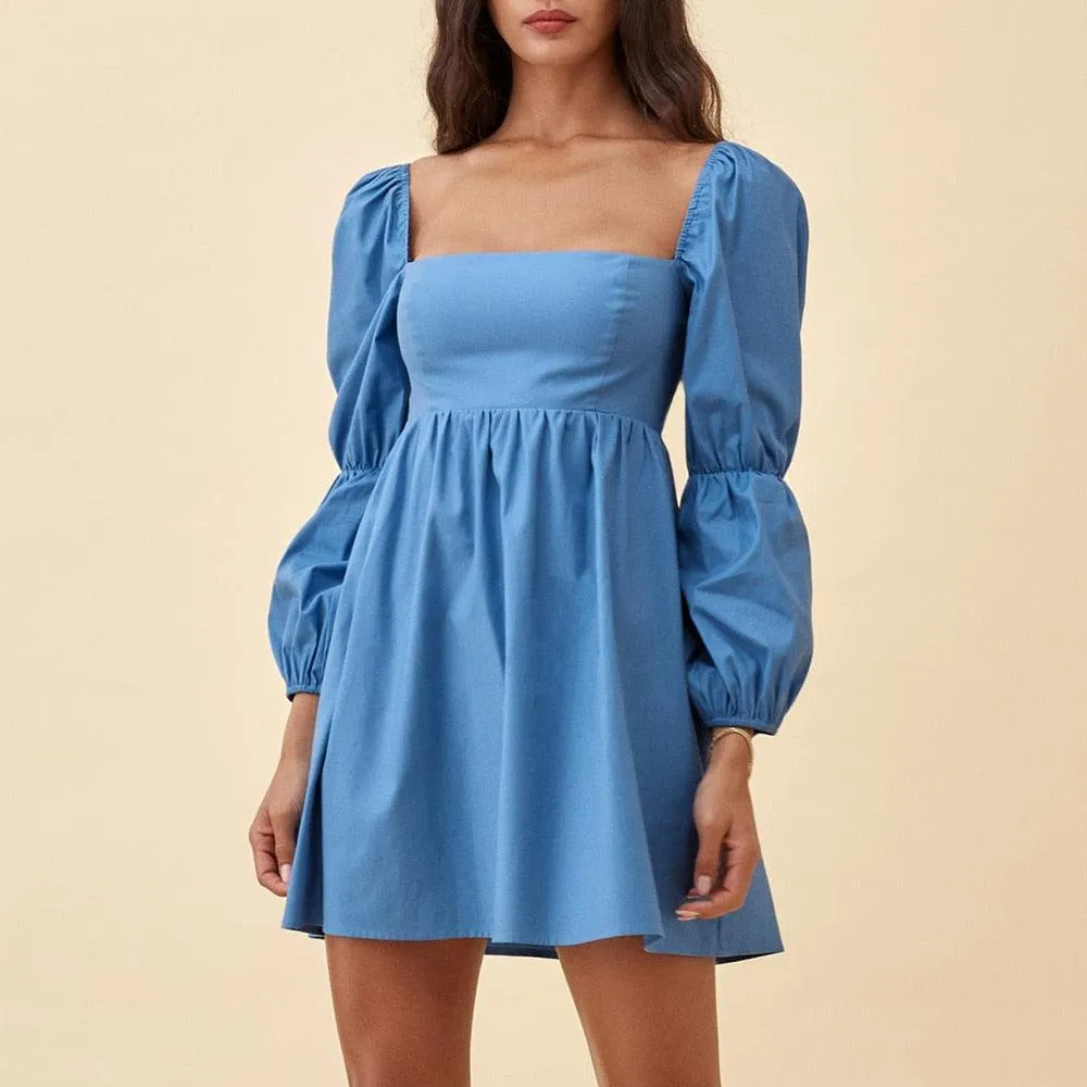 Lantern Sleeve Sweet Striped Mini Dress