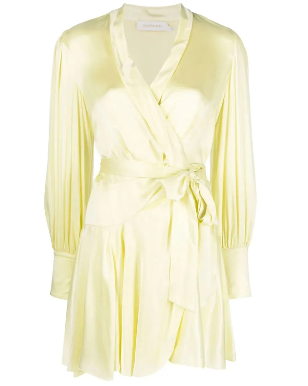 Lemon Silk Wrap Mini Dress