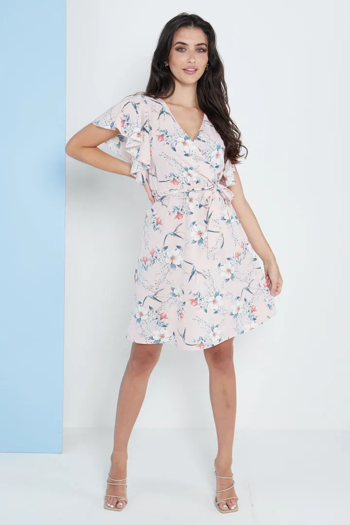 Lilura London Angel Sleeves Wrap Dress In Floral Print