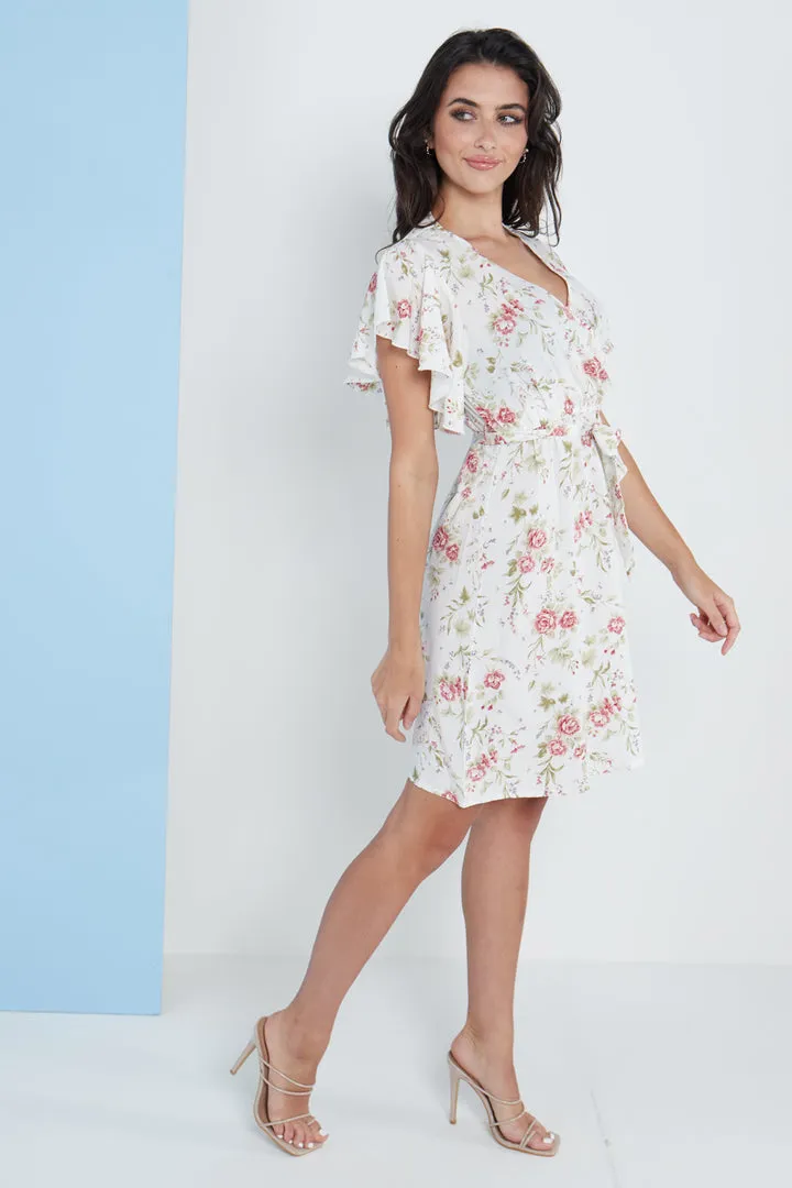 Lilura London Angel Sleeves Wrap Dress In Floral Print