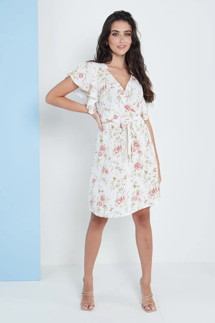 Lilura London Angel Sleeves Wrap Dress In Floral Print