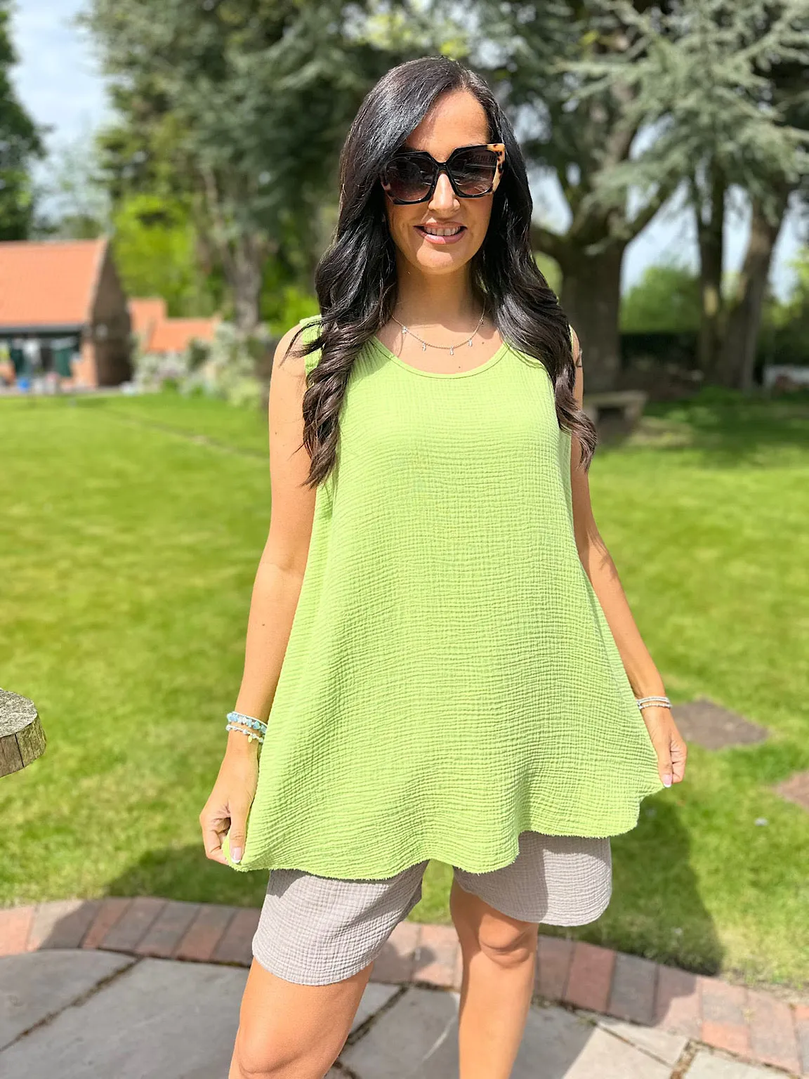 Lime Bubble Cotton Vest Top Fran