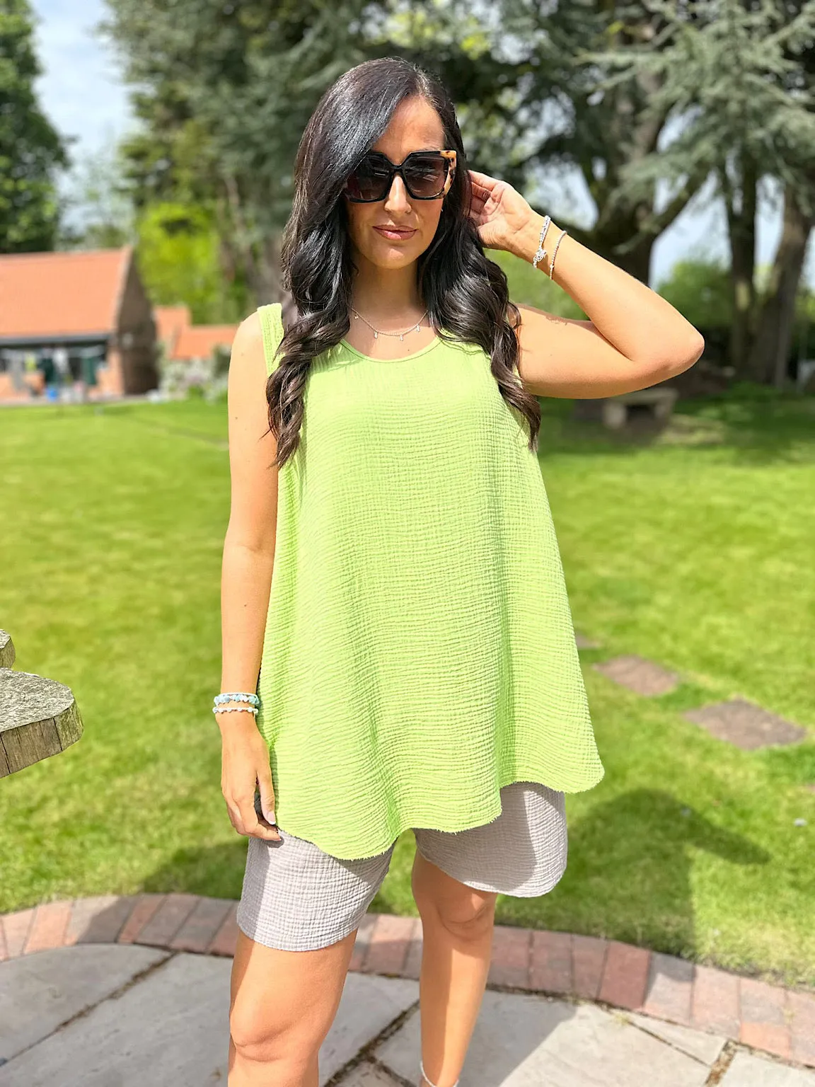 Lime Bubble Cotton Vest Top Fran