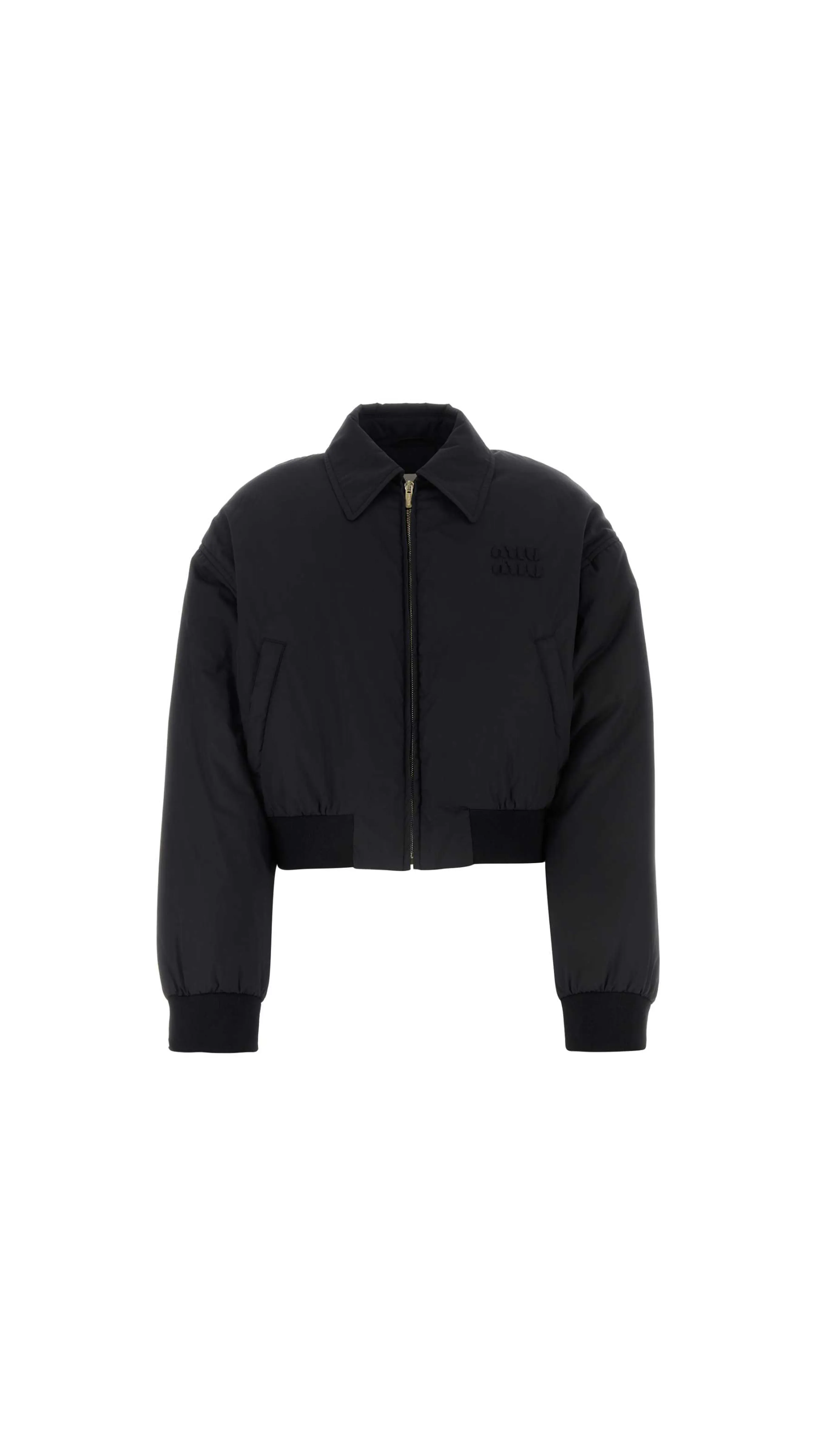 Logo Embroidered Cotton Bomber Jacket - Black