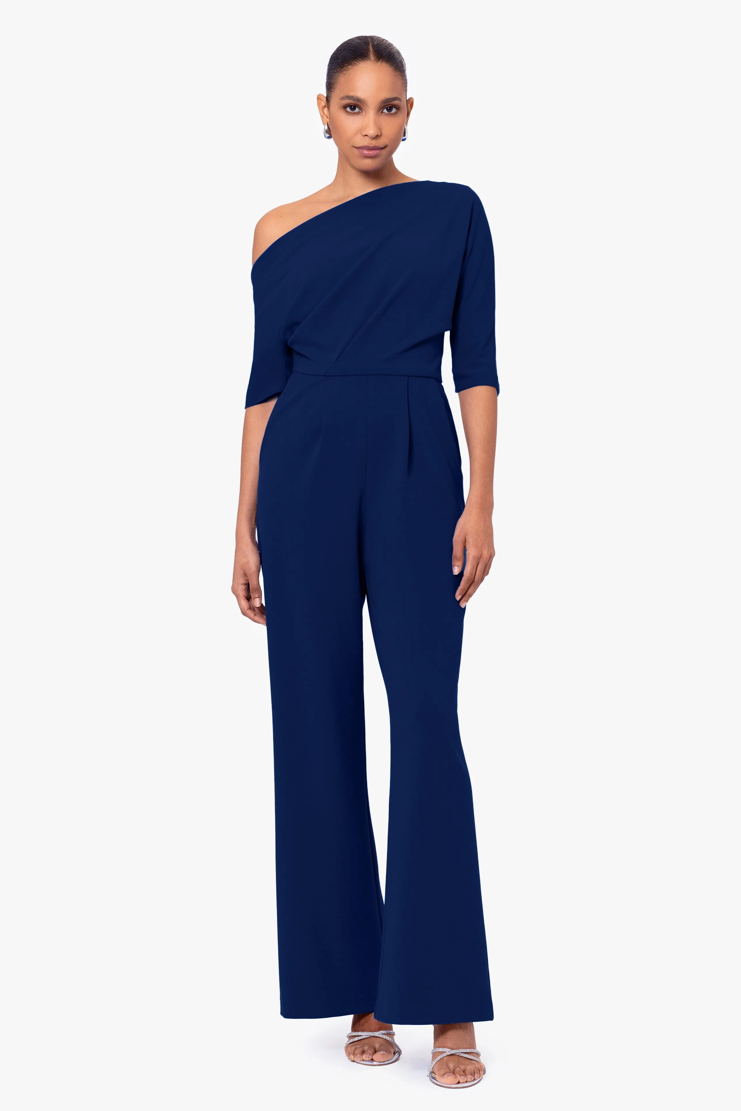 Luisa Long Scuba Crepe Off the Shoulder Jumpsuit