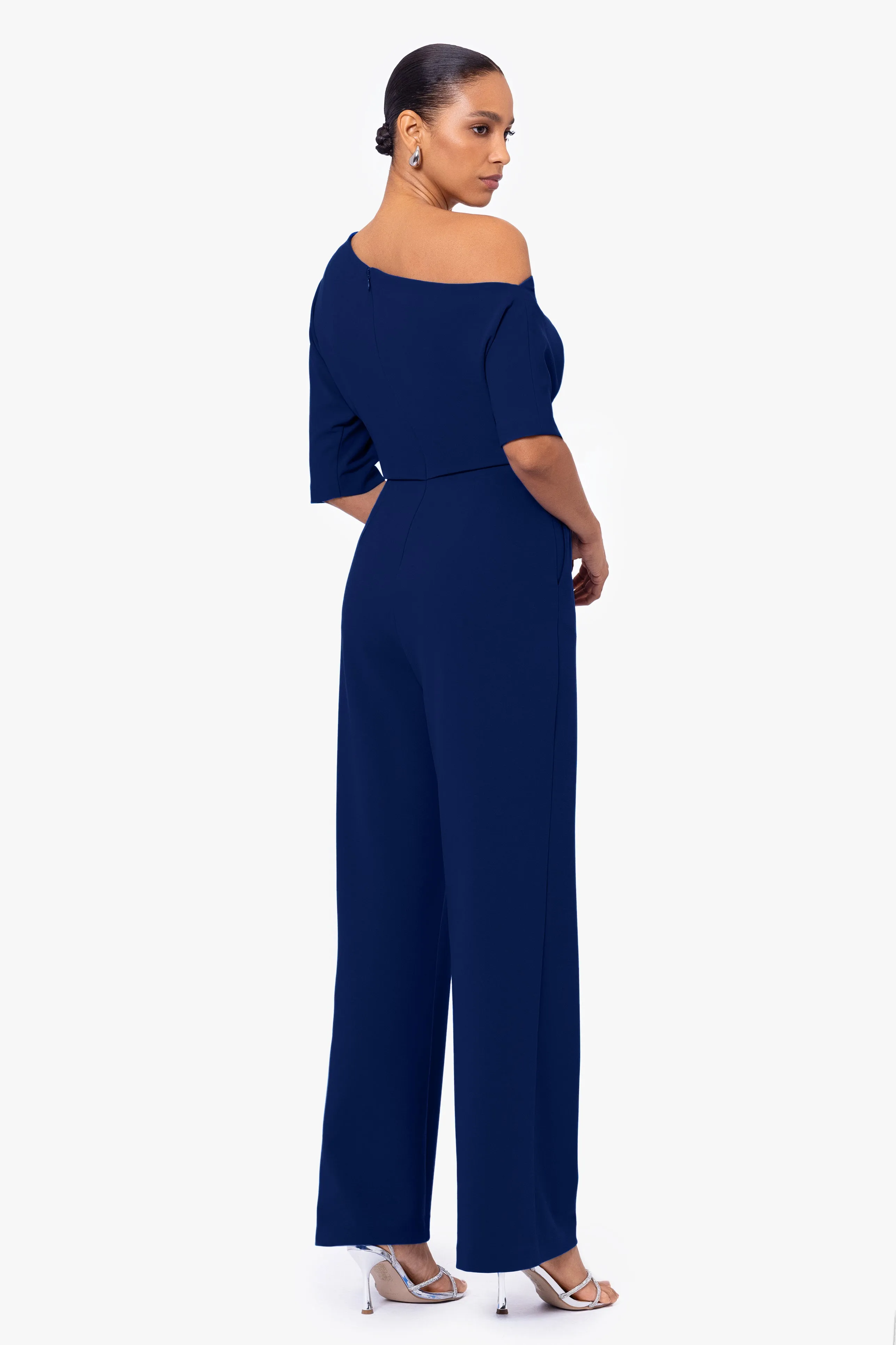 Luisa Long Scuba Crepe Off the Shoulder Jumpsuit