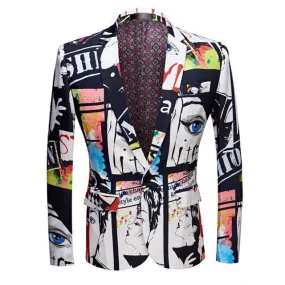 Men Blazer - Multicolor Face Print Blazer