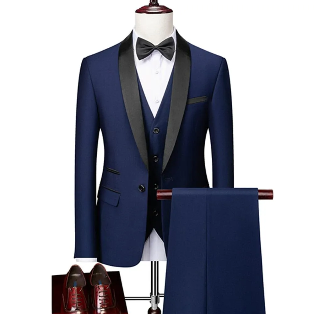 Men Skinny 3 Pieces Set Formal Slim Fit Tuxedo Suit