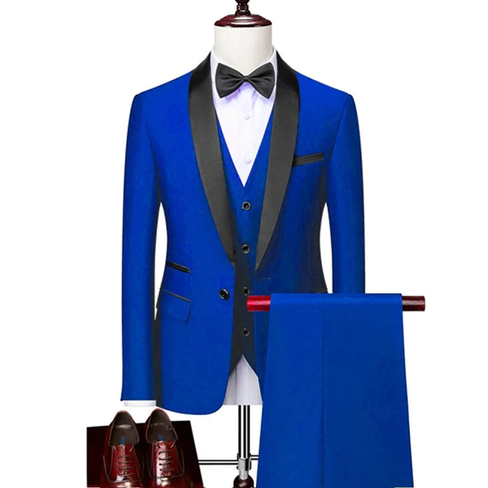 Men Skinny 3 Pieces Set Formal Slim Fit Tuxedo Suit