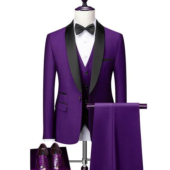 Men Skinny 3 Pieces Set Formal Slim Fit Tuxedo Suit