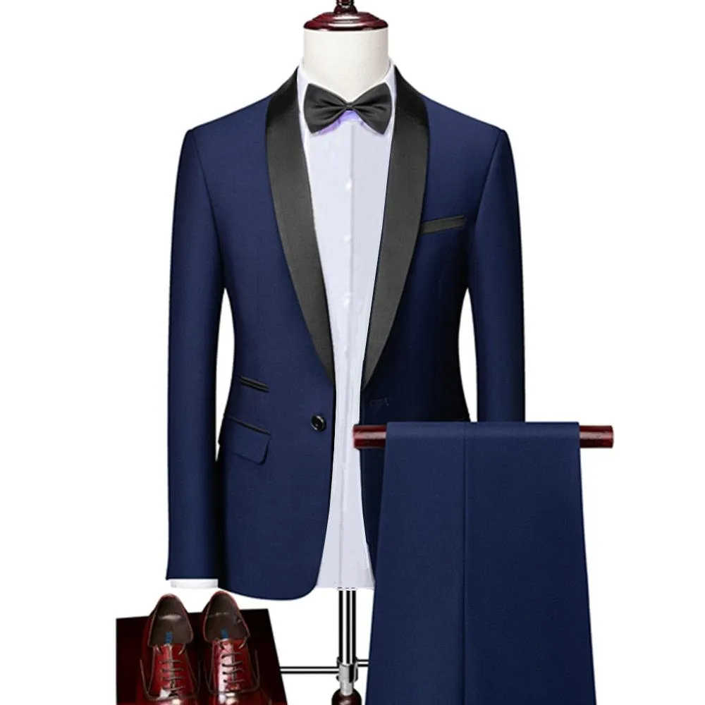 Men Skinny 3 Pieces Set Formal Slim Fit Tuxedo Suit