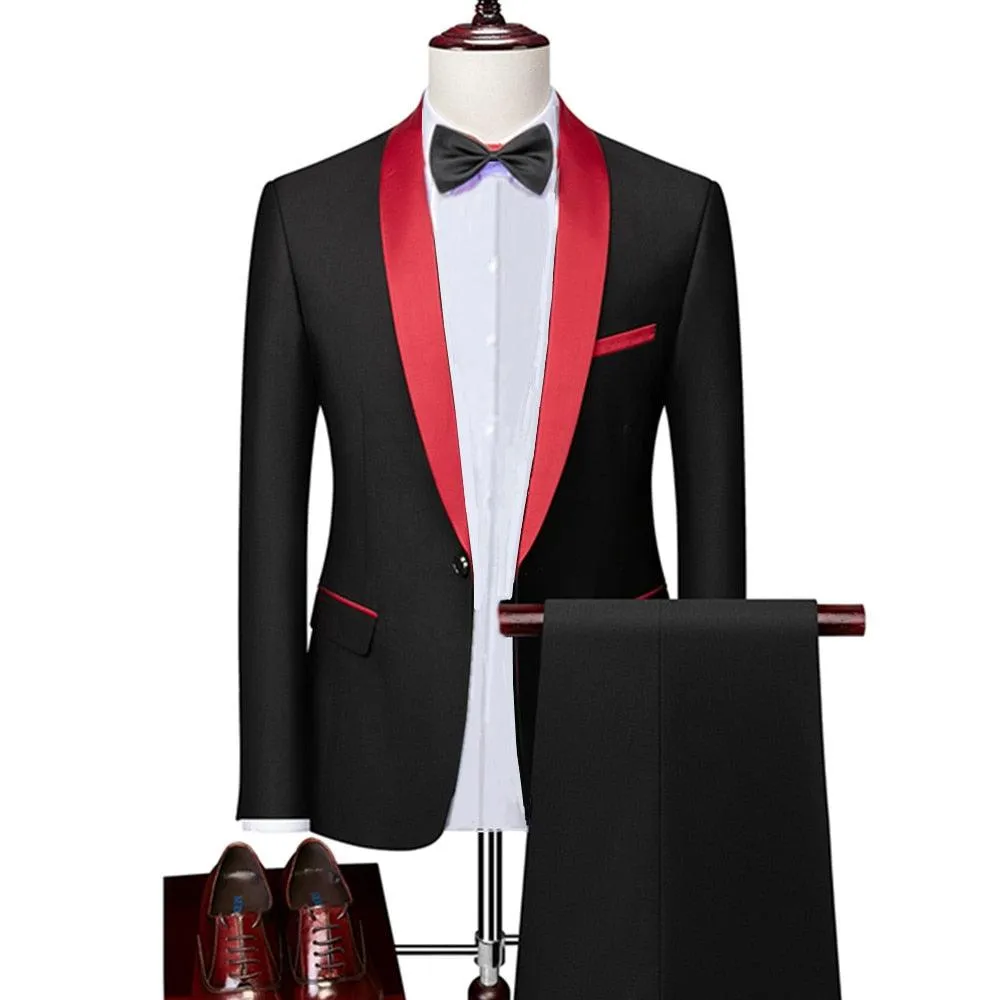 Men Skinny 3 Pieces Set Formal Slim Fit Tuxedo Suit