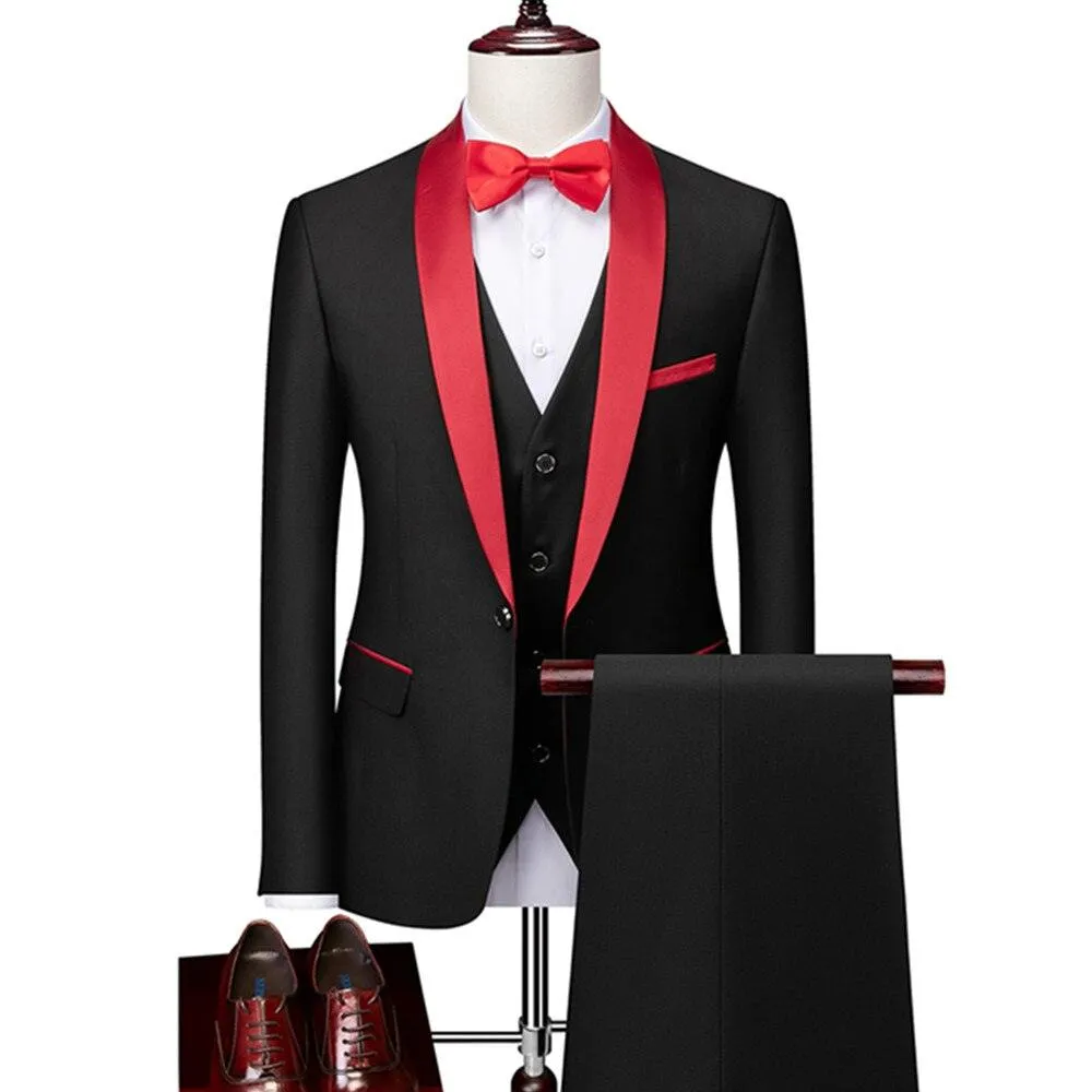 Men Skinny 3 Pieces Set Formal Slim Fit Tuxedo Suit