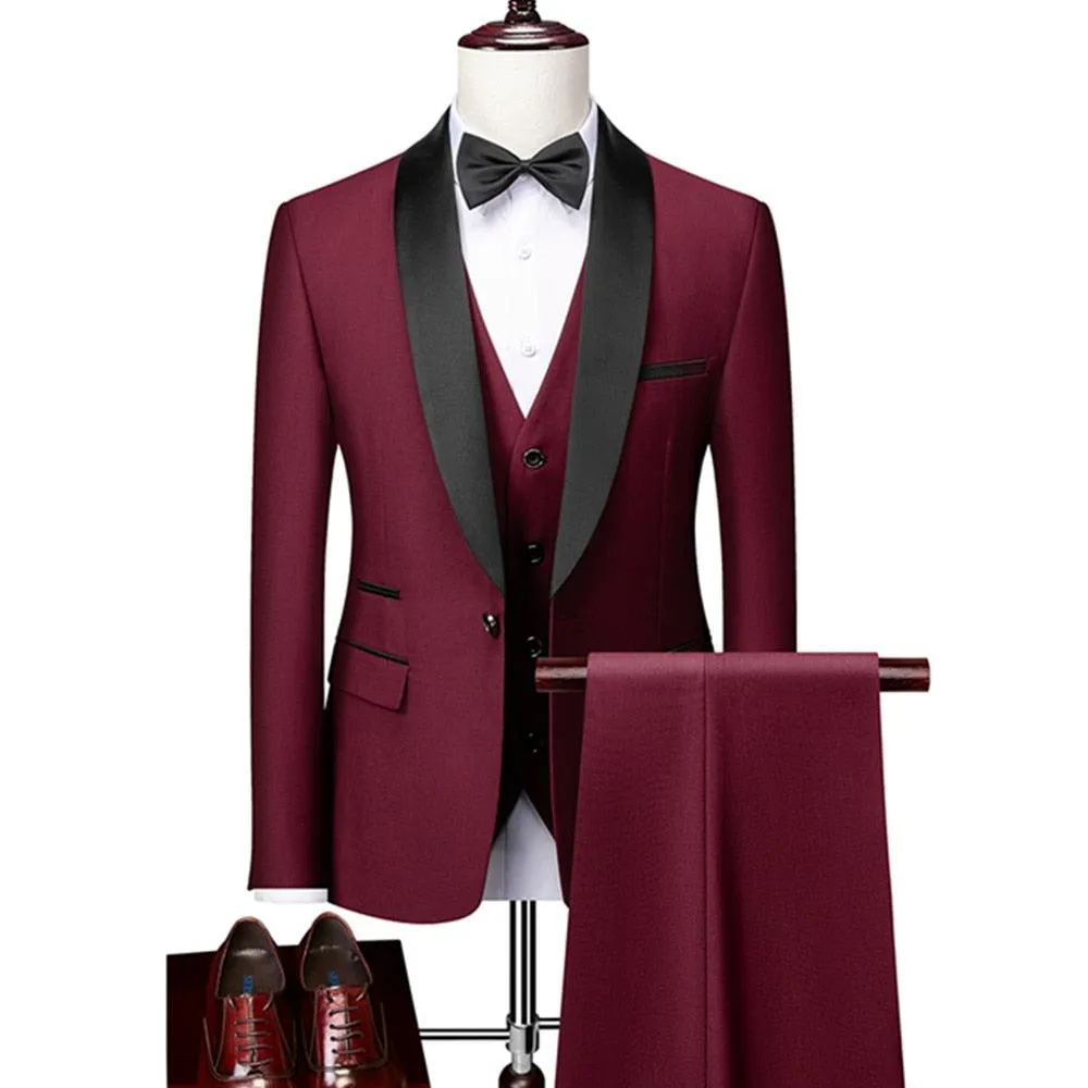 Men Skinny 3 Pieces Set Formal Slim Fit Tuxedo Suit