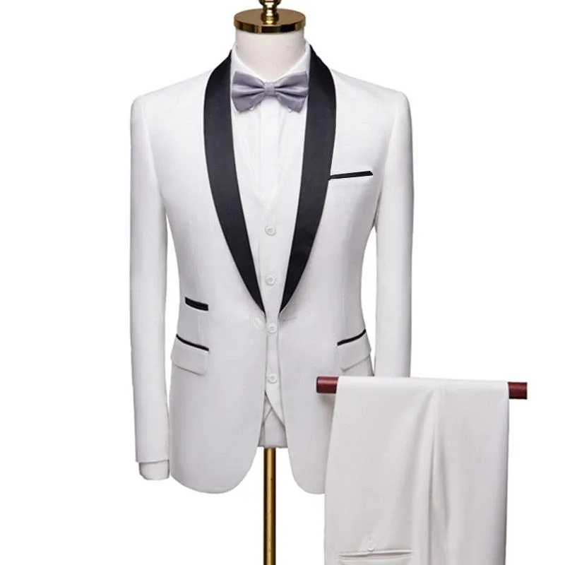 Men Skinny 3 Pieces Set Formal Slim Fit Tuxedo Suit