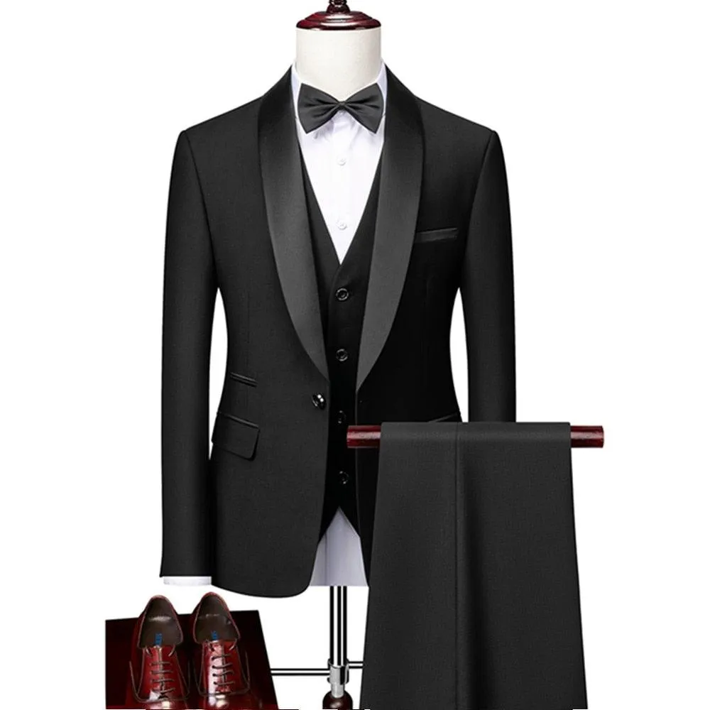 Men Skinny 3 Pieces Set Formal Slim Fit Tuxedo Suit