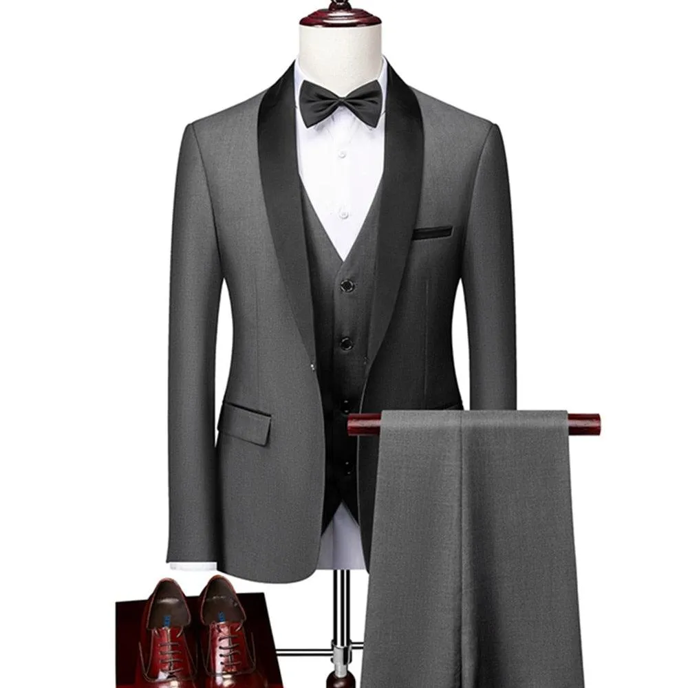 Men Skinny 3 Pieces Set Formal Slim Fit Tuxedo Suit