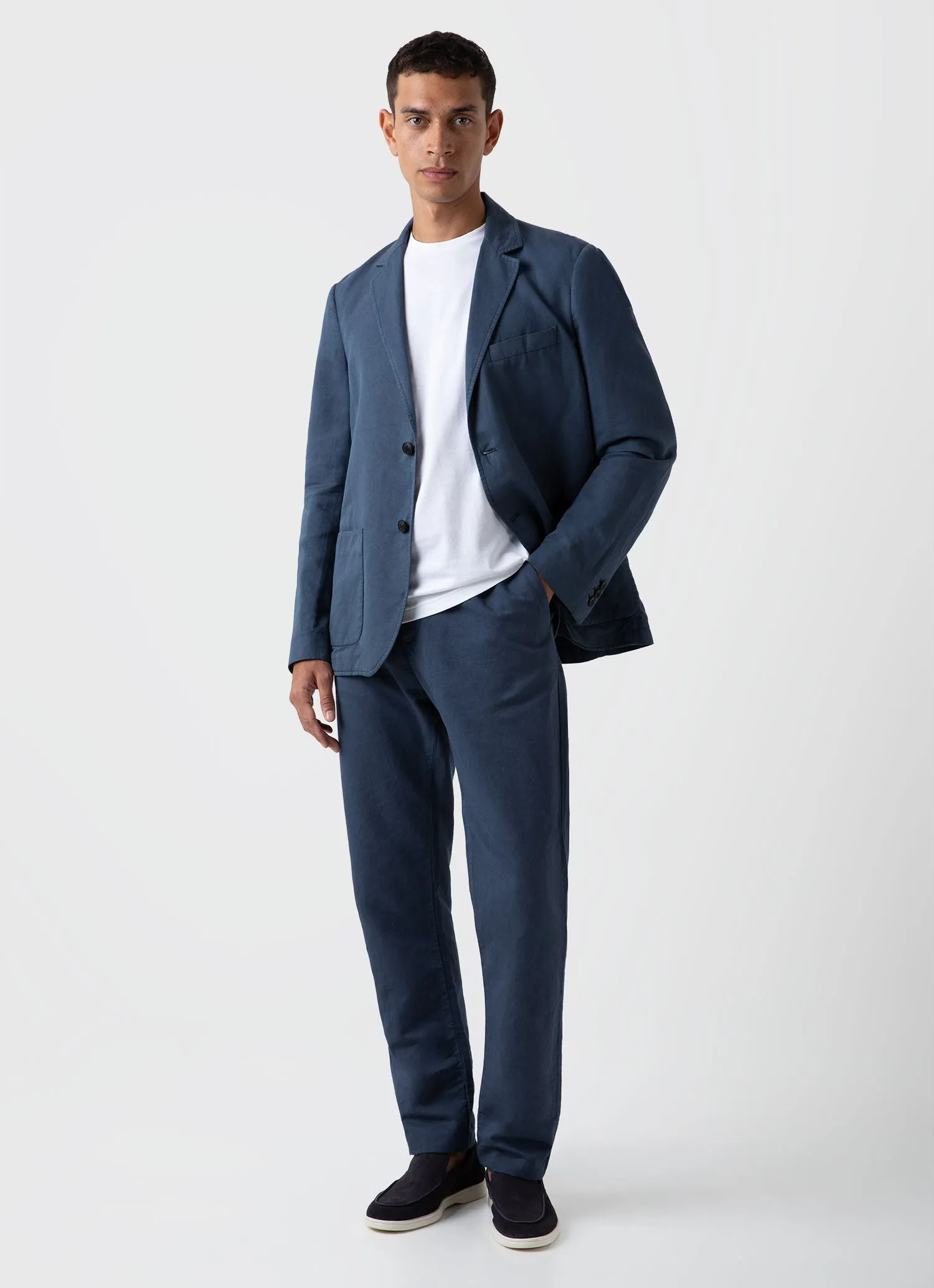 Men's Cotton Linen Drawstring  Trouser in Shale Blue