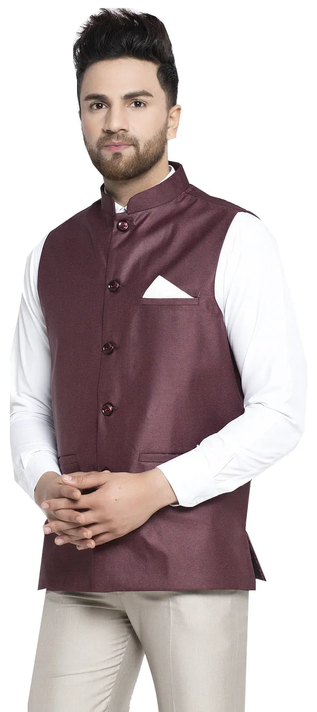 Men's Cotton Nehru Jacket Traditional India Waistcoat (Maroon)