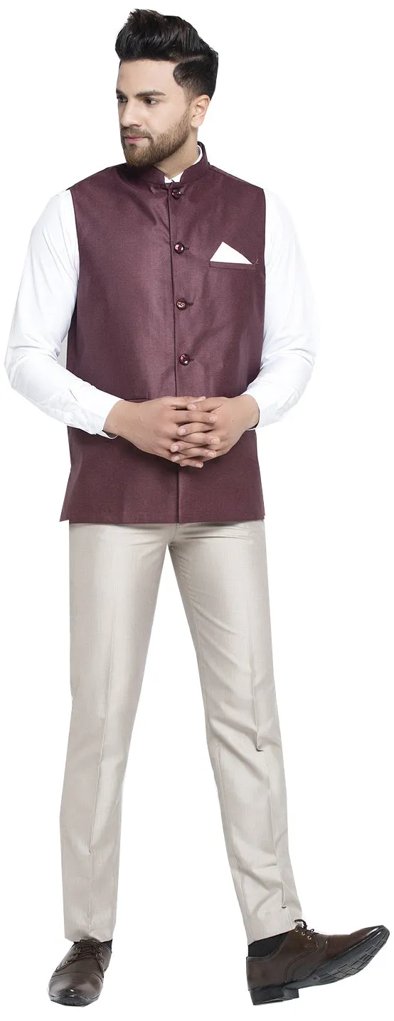 Men's Cotton Nehru Jacket Traditional India Waistcoat (Maroon)