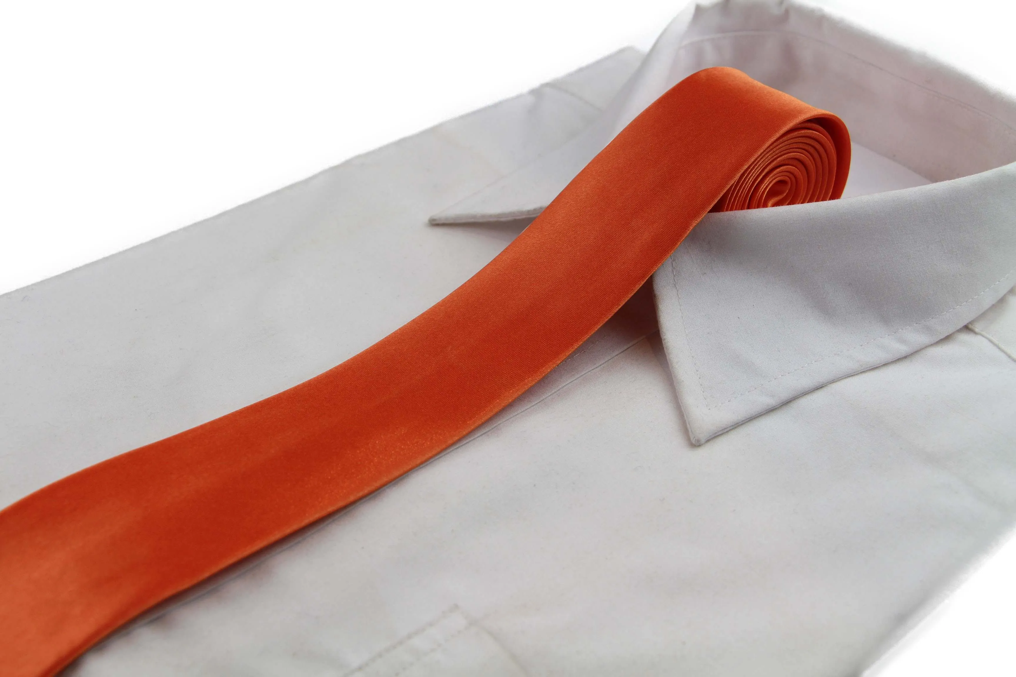 Mens Orange 5cm Skinny  Plain Neck Tie