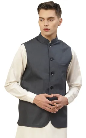 Men's Sleeve Less Cotton Nehru Jacket Traditional India Waistcoat (Blue)