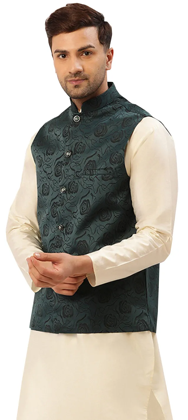 Men's Sleeveless Nehru Jacket Traditional India Waistcoat (Green)