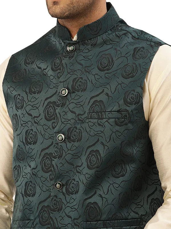 Men's Sleeveless Nehru Jacket Traditional India Waistcoat (Green)