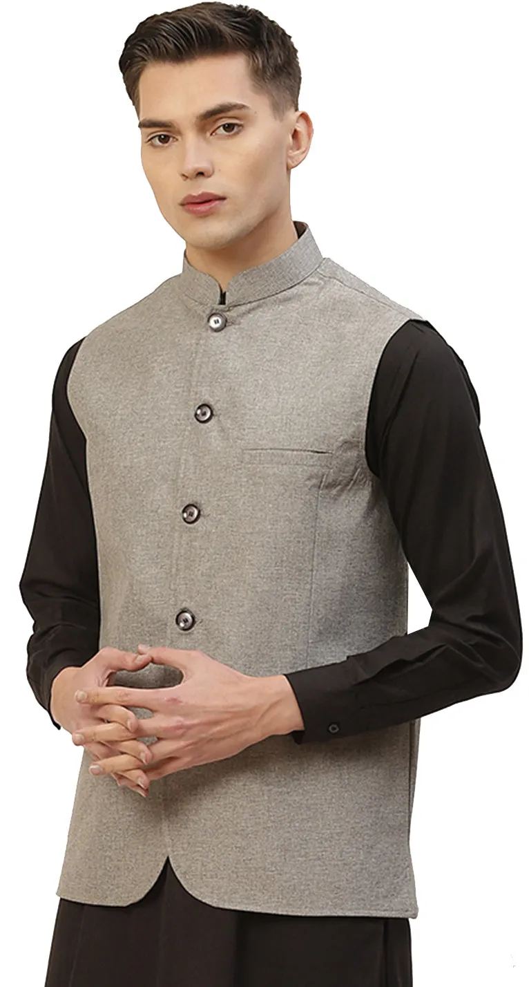 Nehru Jacket Traditional India Waistcoat Men's Sleeve Less Cotton (Grey)