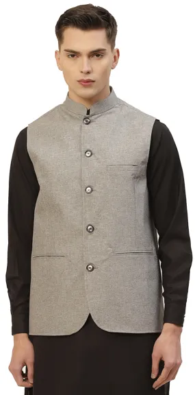 Nehru Jacket Traditional India Waistcoat Men's Sleeve Less Cotton (Grey)