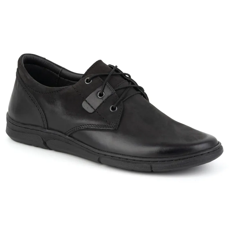 Olivier Men's Elevator Shoes Casual Lace-up Leather 237KZ + 2.5 cm Black