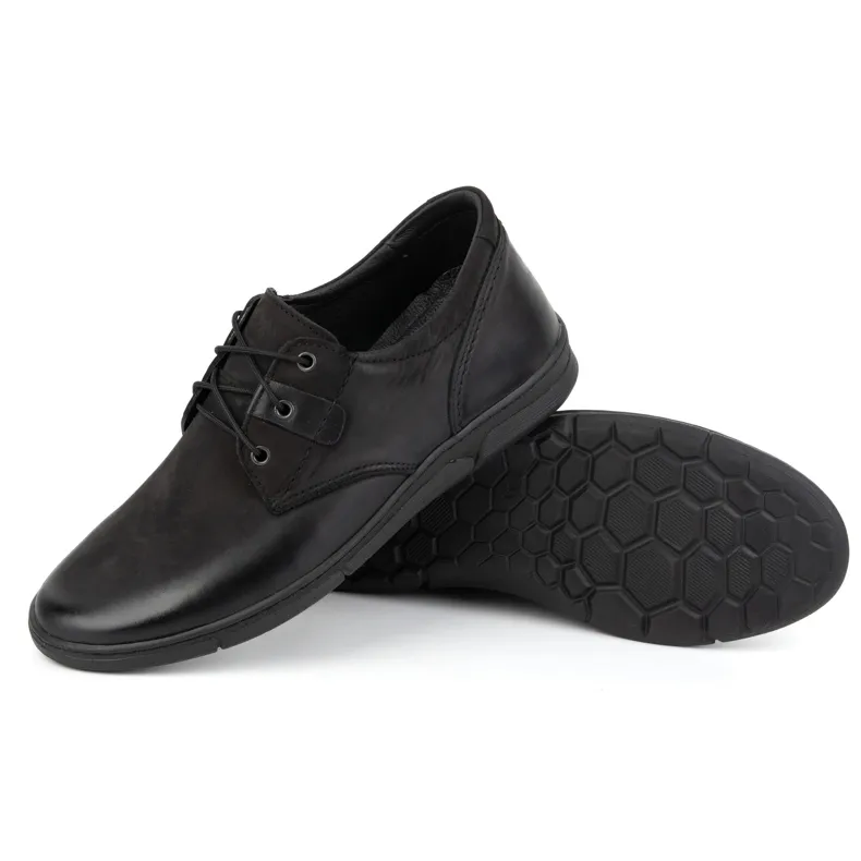 Olivier Men's Elevator Shoes Casual Lace-up Leather 237KZ + 2.5 cm Black