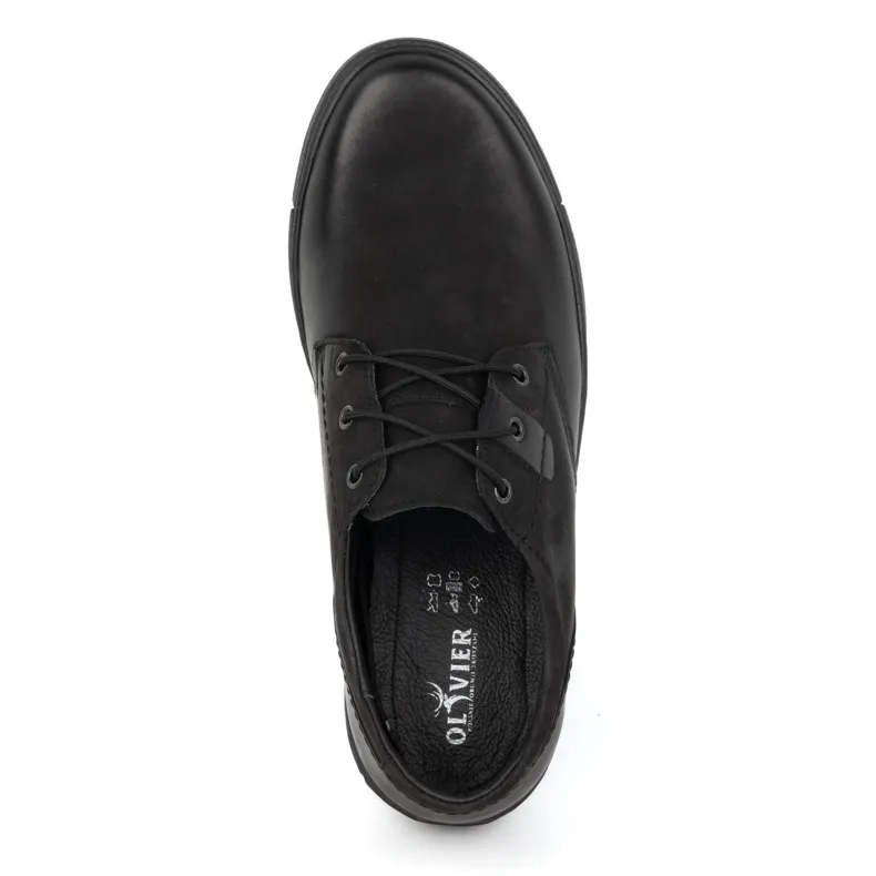 Olivier Men's Elevator Shoes Casual Lace-up Leather 237KZ + 2.5 cm Black