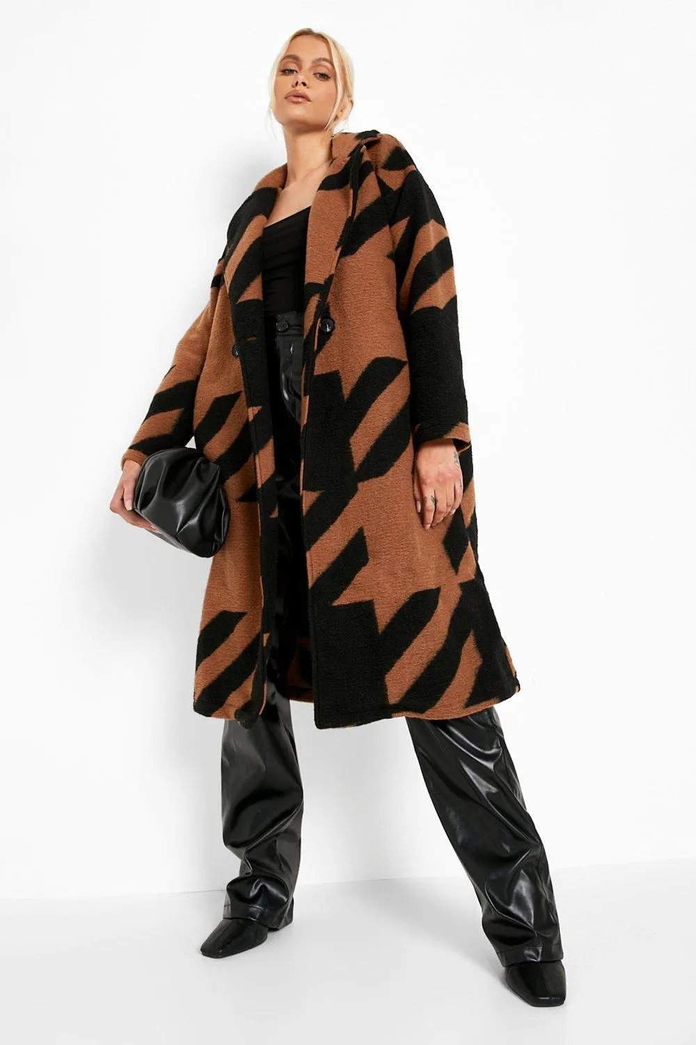 Oversized Dogtooth Wool Look Coat