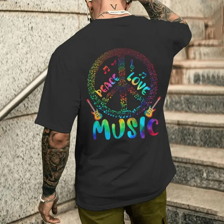 Peace Sign Love Music T 60S 70S Tie Die Hippie Costume Men's T-shirt Back Print