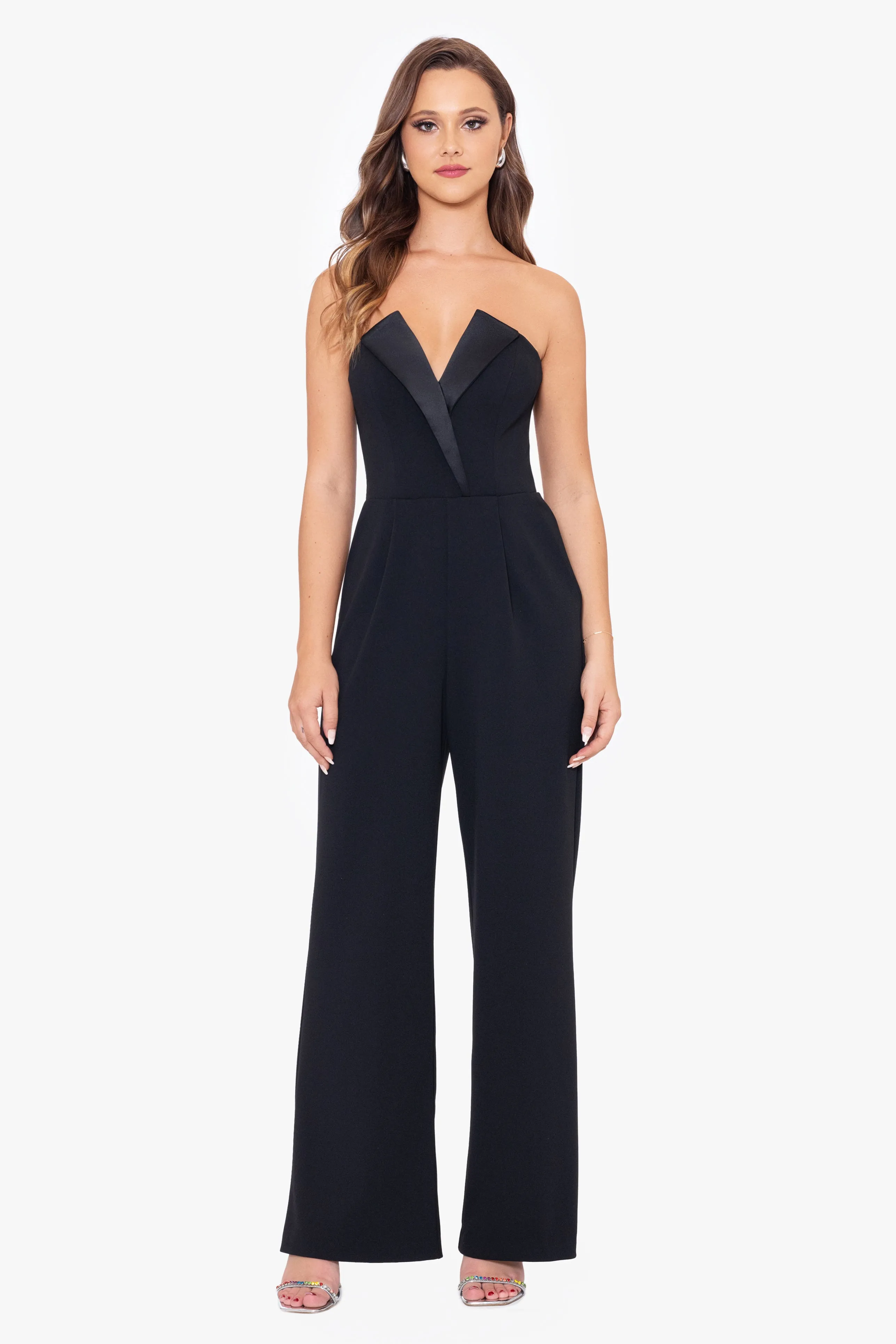 Petite Tasha Long Strapless Tuxedo Jumpsuit